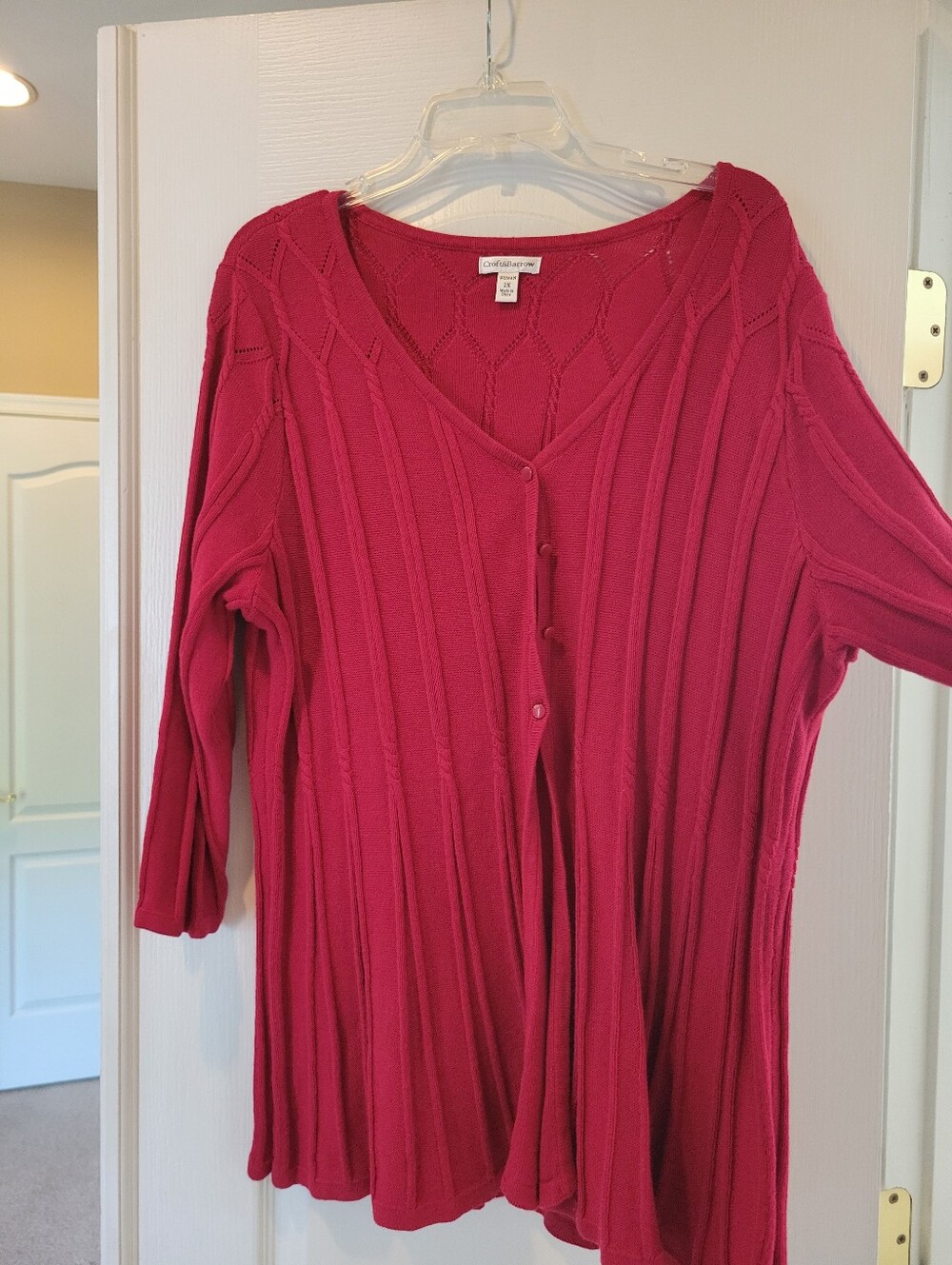 Croft Barrow Plus Size 2X Red Cotton Knit V-Neck Button Cardigan Sweater Cozy